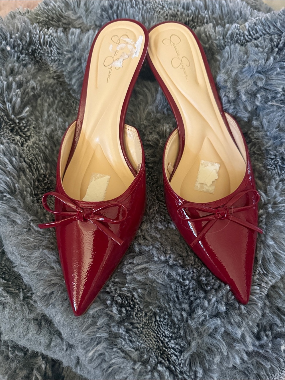 Jessica Simpson Burgundy Patent Pointed Toe Mule with Bow